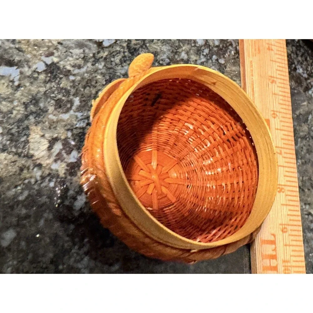 Vintage Shanghai Handicrafts Wicker Owl Lidded Basket Trinket Box Boho PRC.